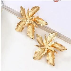 Gold Flower Statement Earrings